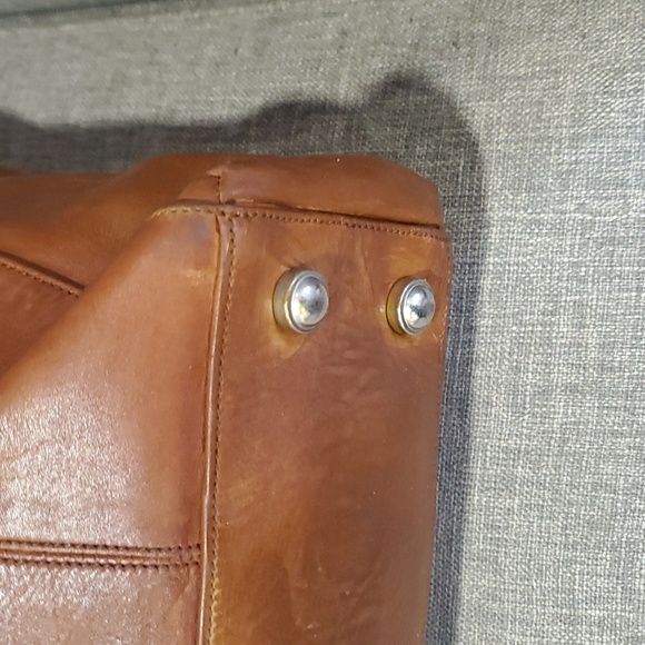 Upcycled Brown and tan Leather handbag - Picture 8 of 17